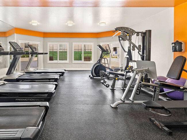 Gimnasio con bicicletas fijas, cintas para correr, y equipo de pesas - Clarington Court