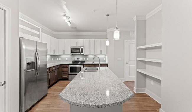 Upgraded kitchen with large kitchen island
