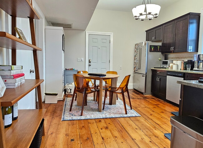 Roomy eat-in kitchen with stainless appliances