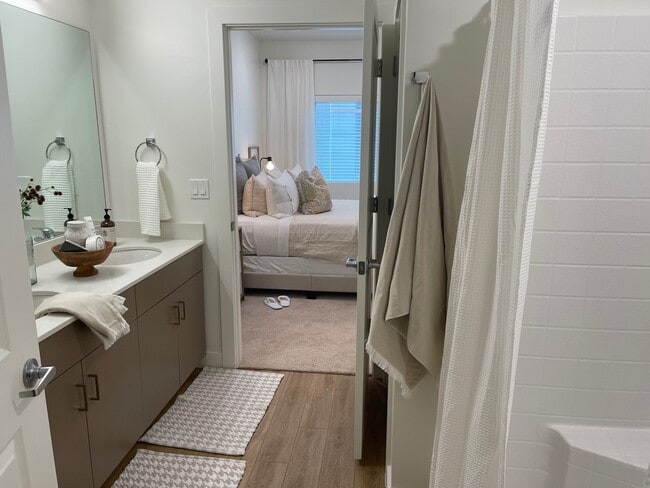 Turquoise master bathroom