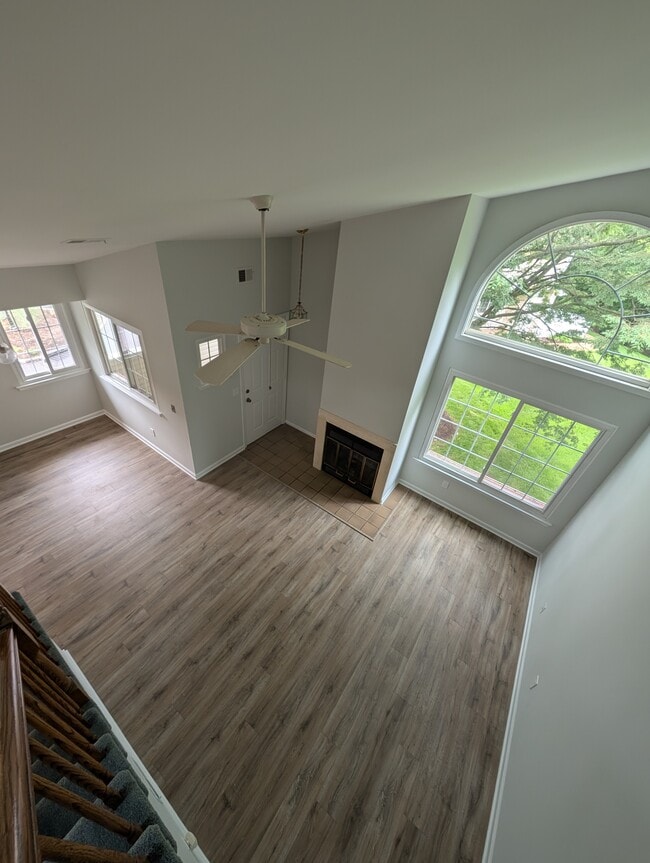 View from loft including fireplace