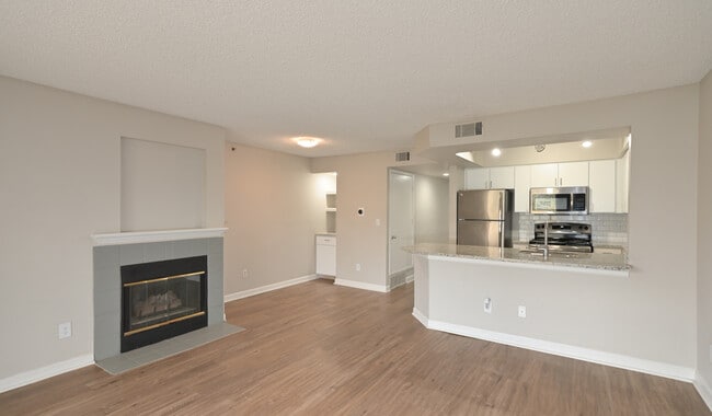 Spacious living space includes a fireplace
