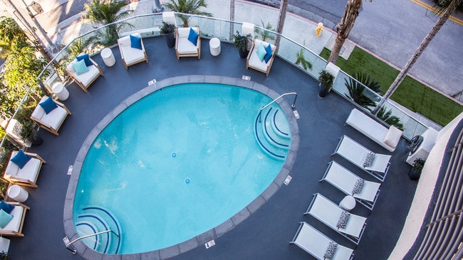 Resort-Inspired Pool Deck from Above - Alister Sherman Oaks