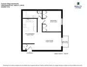 Floor plan of a one-bedroom apartment colonial village, provided by a realty and mortgage company.