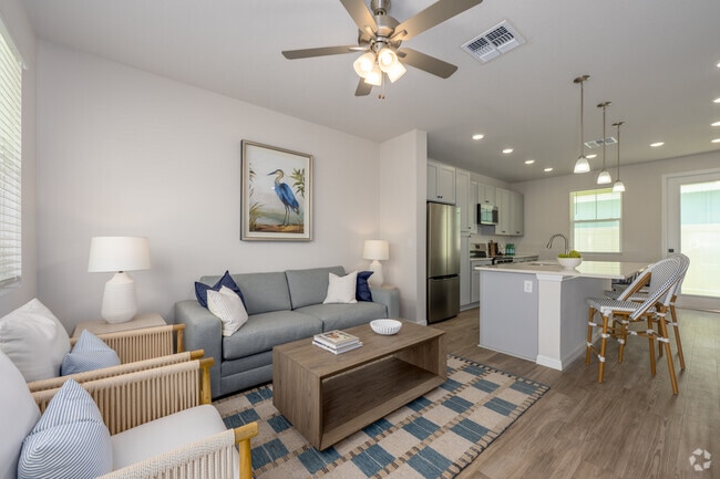 A5 1BR, 1BA - 712SF - Living Room and Kitchen
