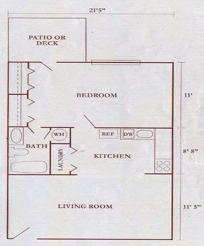 Floor Plan - 1 Bed 1 Bath Large