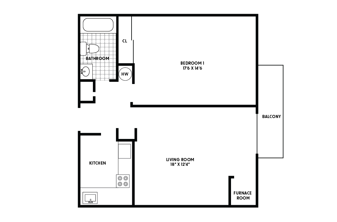 Floor Plan - 1 Bedroom Classic E
