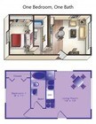 Floor Plan of 1 bedroom 1 bath