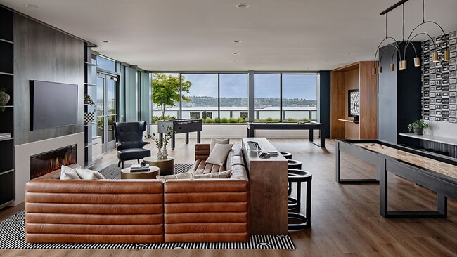 Apartment community Entertainment Lounge at Griffis Seattle Waterfront in Seattle, Washington.