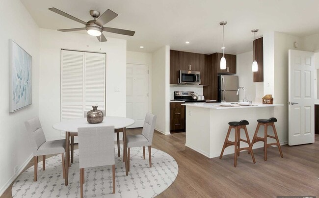 Premium Apartment Kitchen and Dining Area with Hard Surface Vinyl Plank Flooring