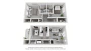 A 3D rendering of The Saluda, our 2 bedroom 2 bathroom floor plan