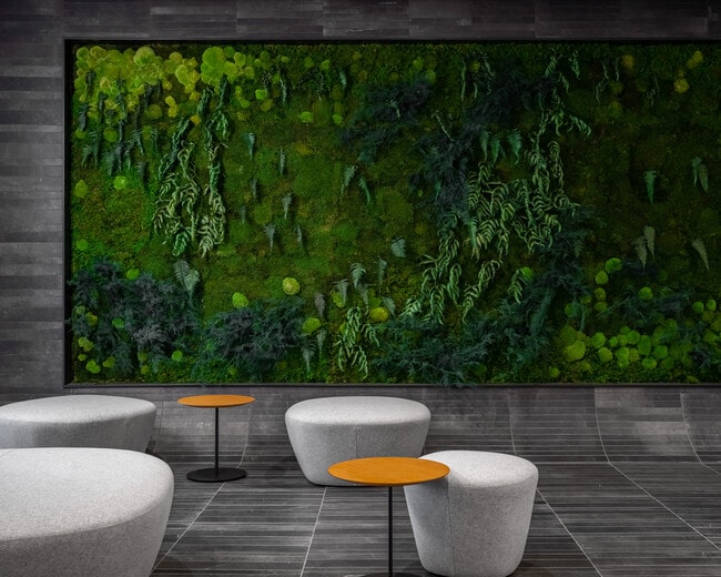 Lobby features a green living wall