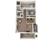 Elm Floorplan- 1118 square foot two bedroom one bath