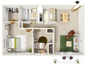2 Bedroom/1 Bath 3D Floor Plan