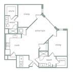 Plano de planta de 2 dormitorios en Westside