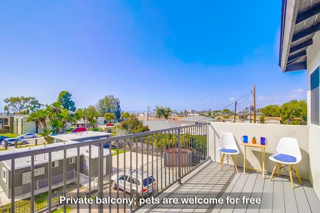 The balcony offers a front-row seat to stunning San Diego views—and best of all, pets are welcome