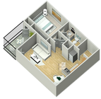 A1 (Sage) 1x1 638 3D floor plan