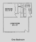 1 BD, 1 BA (630sqft)