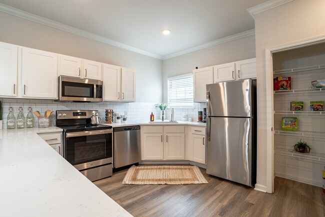 The-Collective-at-Clemson-Apartments-Near-Clemson-University-Cocina-con-despensa-Electrodomésticos-de-acero-inoxidable - The Collective at Clemson Apartamentos