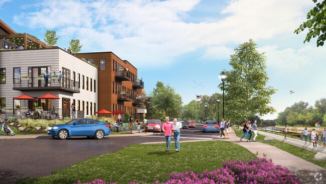 Artist's rendering of buildings facing the canal and future dock/boat launch - Westport Crossing Rental