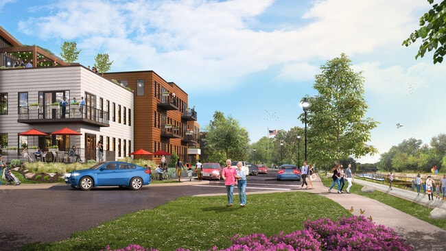 Artist's rendering of buildings facing the canal and future dock/boat launch - Westport Crossing Rental