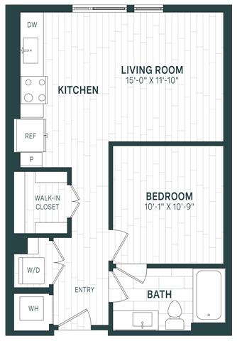 Floor Plan - 1 Bed/1 Bath JR-A01