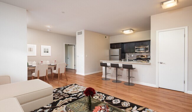 Beautifully updated kitchen that opens into the living room