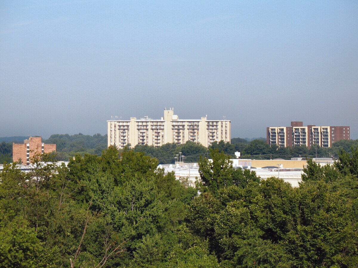 Distant view from the east - Westlake Towers Apartments