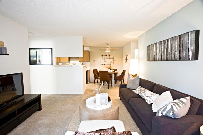 Living area with carpeted flooring