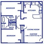 2 habitaciones/1,5 baños