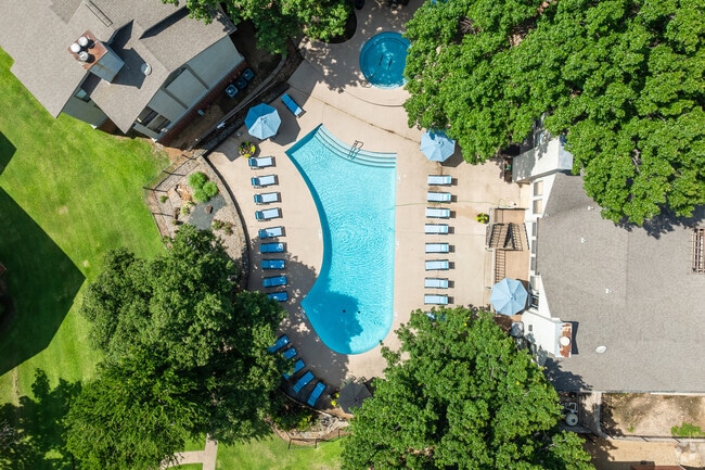 Aerial Pool View – Bird’s-eye look at our resort-style pool in Grand Prairie