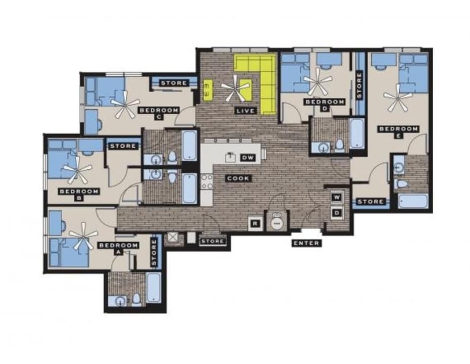Explore the efficient layout of this spacious home with five bedrooms and a welcoming living space. - 5x5 Deluxe