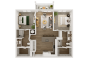 Experimente una vida de lujo con este plano de apartamento de dos habitaciones bellamente diseñado.