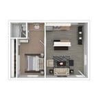 3D Furnished Rendering of 1-Bedroom Floor Plan