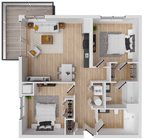 Moxie 3 - 890 square foot two bedroom, two bath apartment