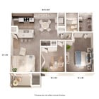 Barbados Den Style: 2 Bed, 1 Bath | 875 SF