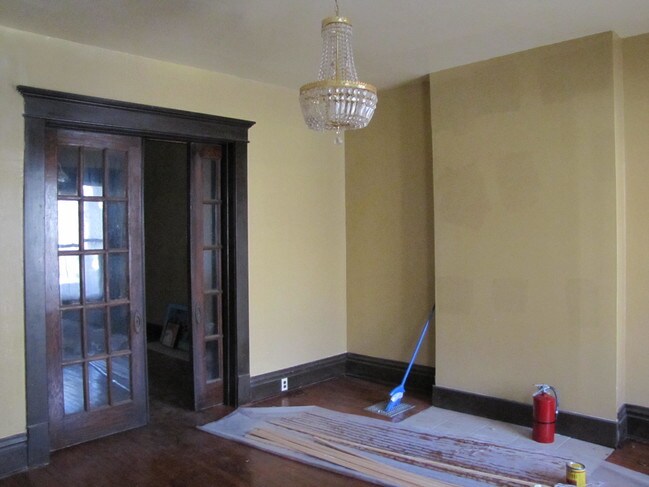 Living room with sliding French doors