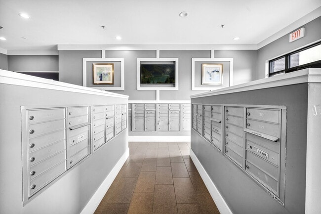 A island with mailboxes at Markethaus 3700 in Plano Texas