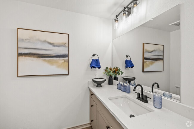 2BR, 2BA - 860SF - Primary Bathroom - The Village on West Seminary