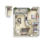 1 bedroom 1 bath - 719 square feet