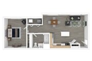 1 Bedroom 684 SqFt_3D