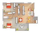 2 BR x 2 BA with Mountain View Floorplan