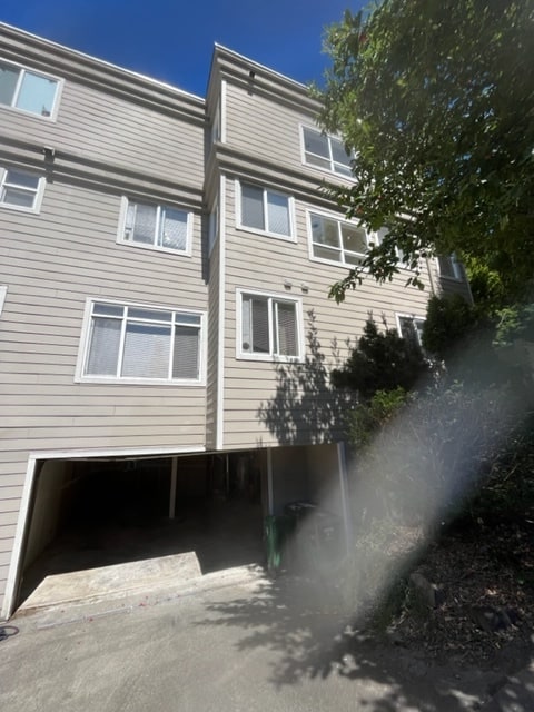 Outside the garage