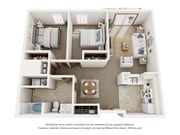 Explore this sleek apartment design with an open-concept living area and efficient kitchen setup.
