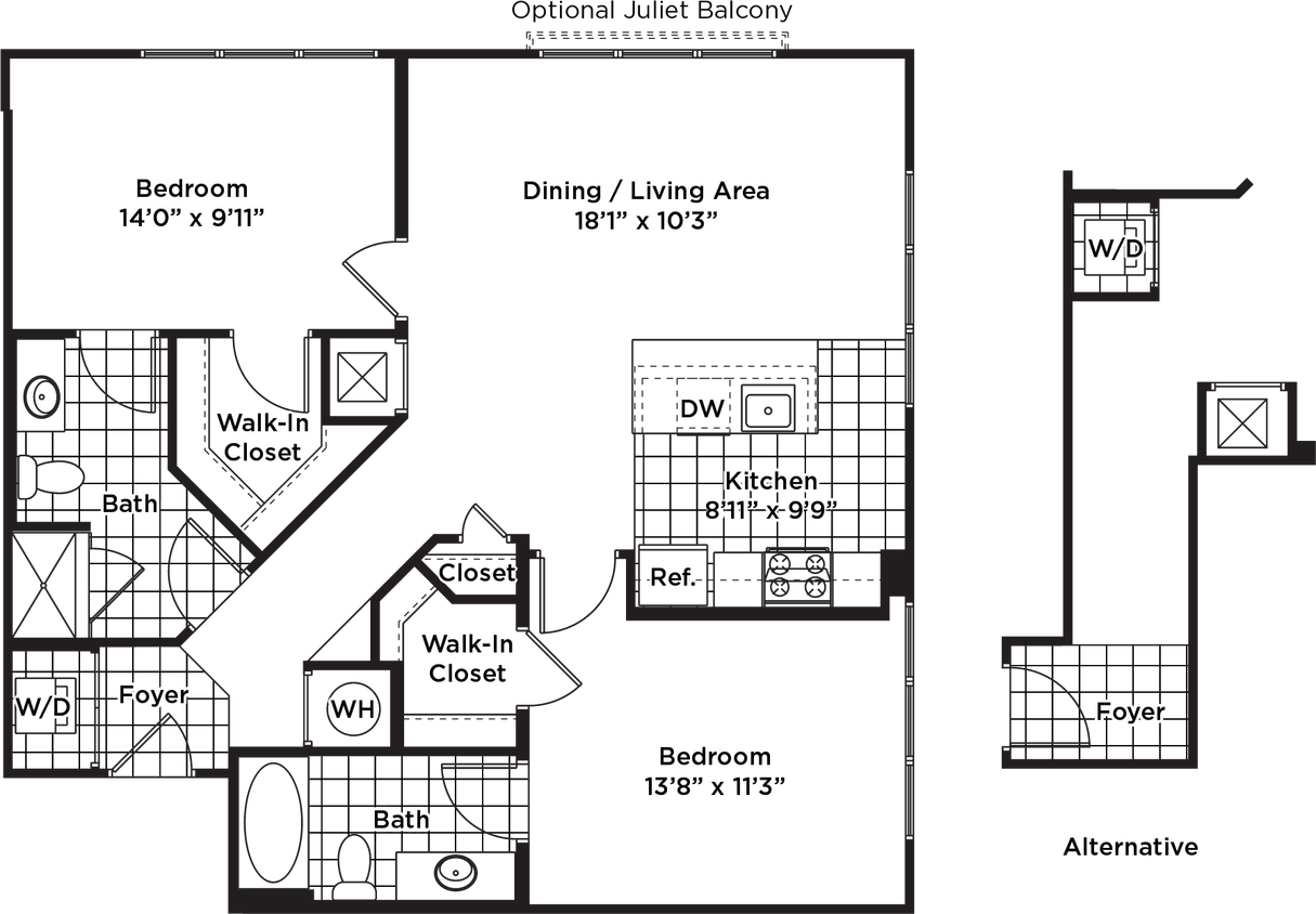 Floor Plan - 2 Bedroom 2 Bath - B19 Affordable 80%