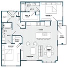 E Floorplan; 2 Bedroom/2 Bathroom