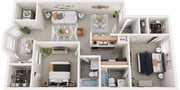 Two Bedrooms, Two Bathrooms, with Morning Room, 1009 sqft