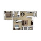 2 Bedroom, 1 Bath - 835 sq. ft. - 3D Furnished