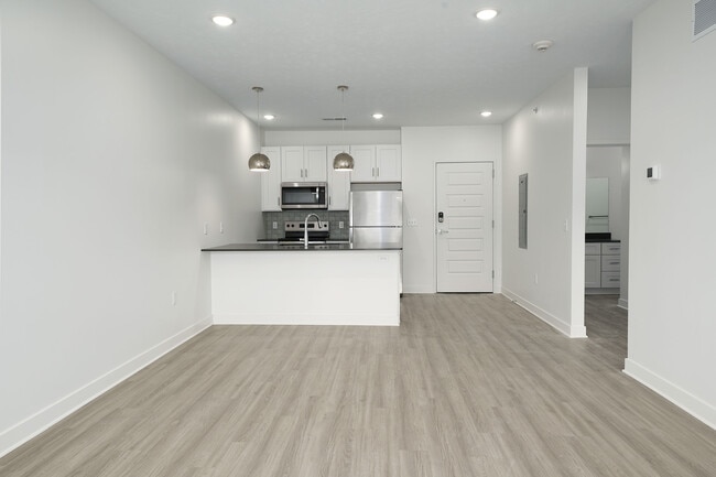 Square Apartments Omaha, NE Living Room into Kitchen