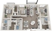 The Tory, Three Bedrooms, Three Bathrooms, 1676 sqft, Full-Size Washer/Dryer, Two Patios/Balconies, Three Walk-in Closets